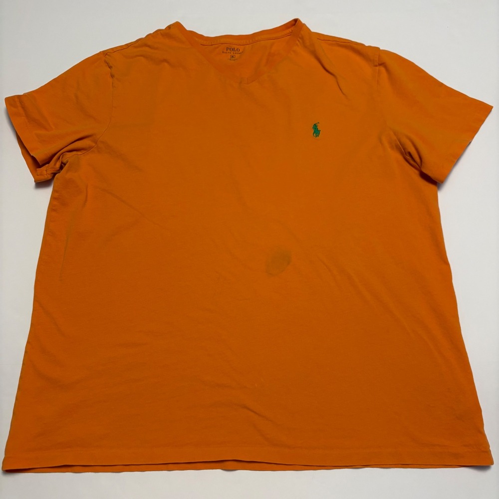 Polo Ralph Lauren V-Neck T-Shirt Mens XL Orange Green Pony Logo Short Sleeve